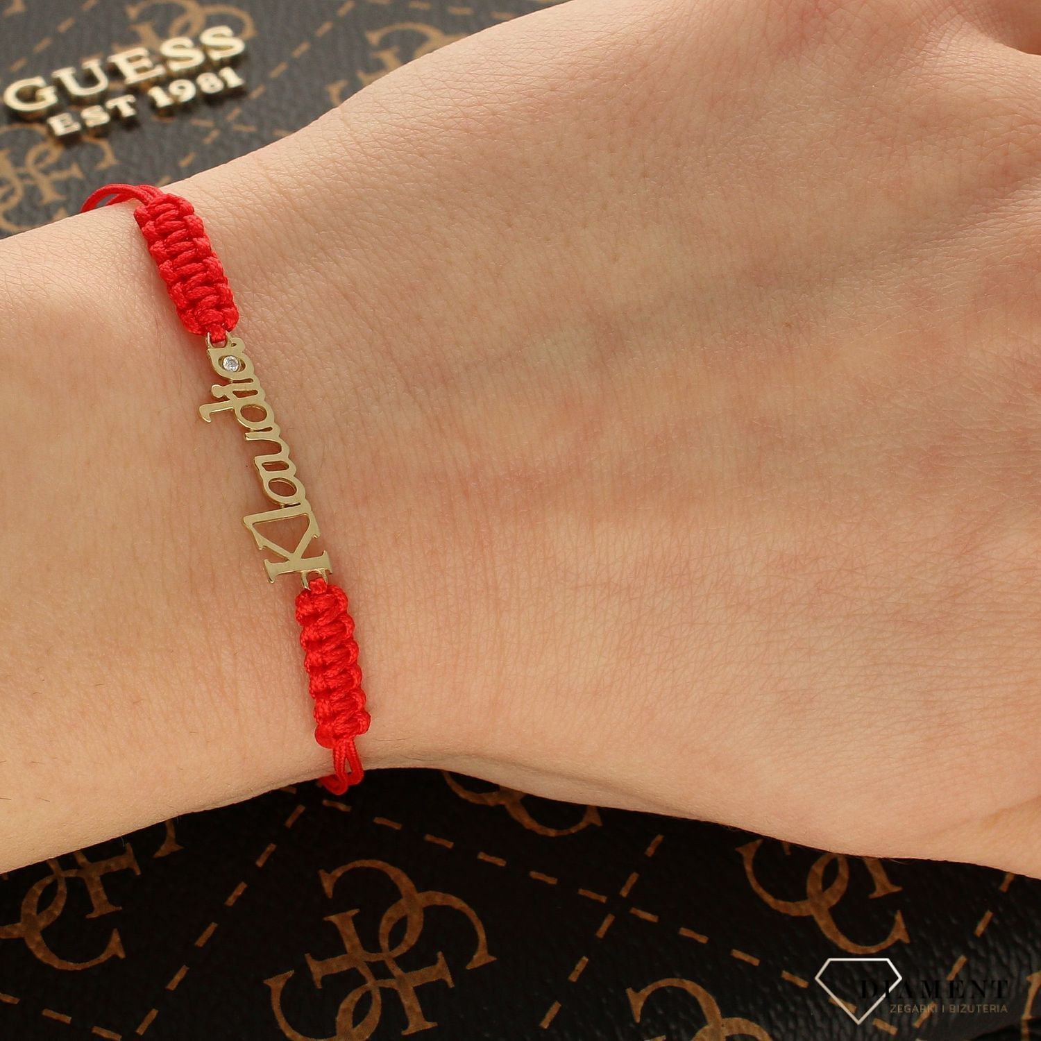 Złota bransoletka na czerwonym sznureczku z imieniem KLAUDIA BR 6604 (1).jpg